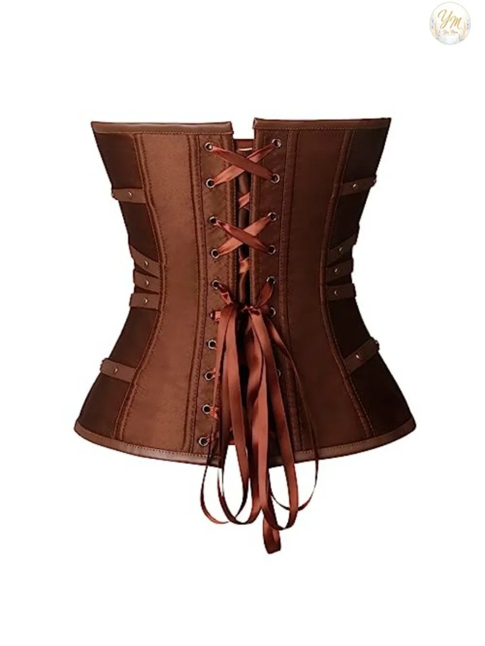 Satin Boned Overbust Corset Top with Buckles Lace Up Back